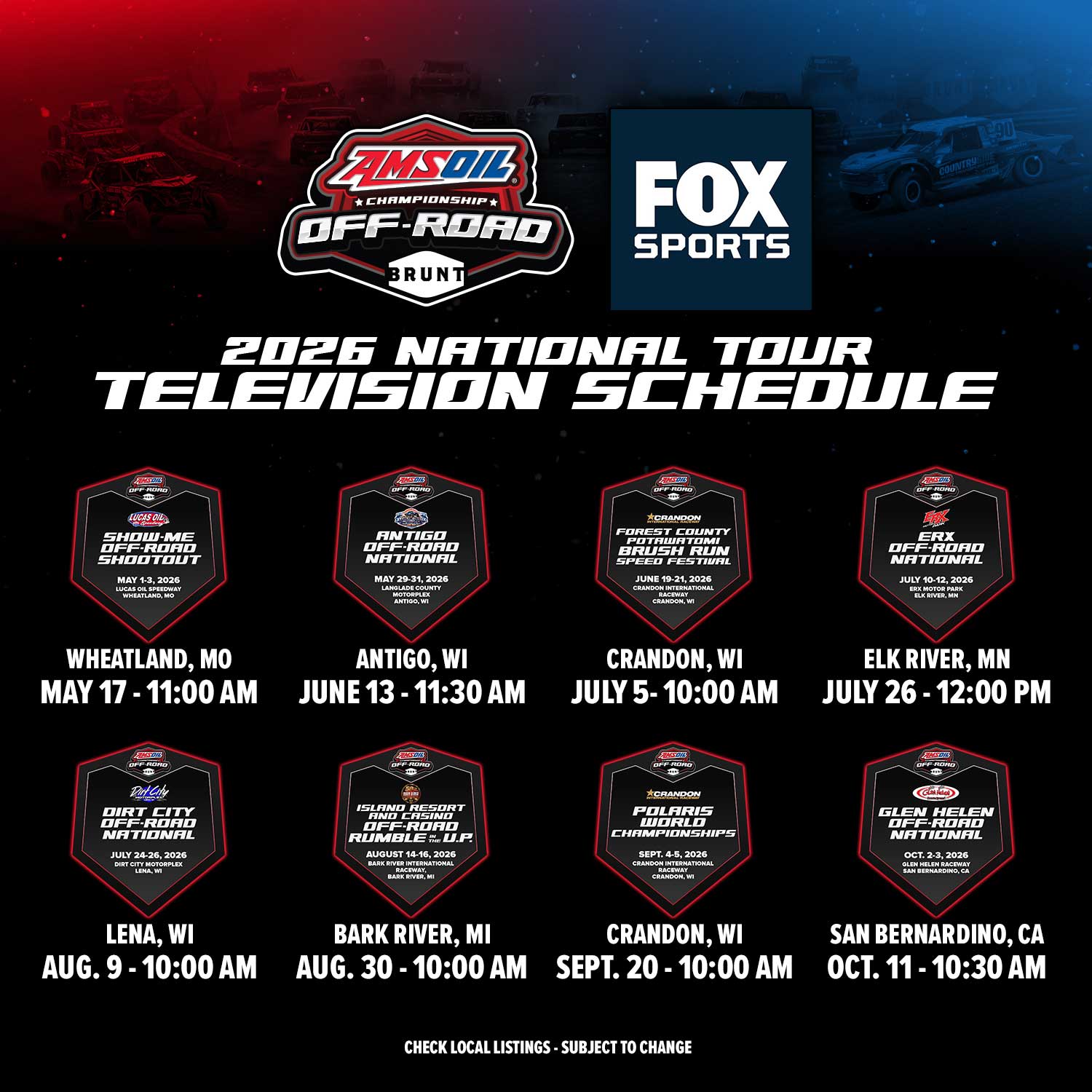 AMSOIL Championship Off-Road FOX Sports TV Schedule